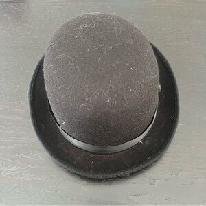 Black Felt Bowler Hat with Ribbon Trim